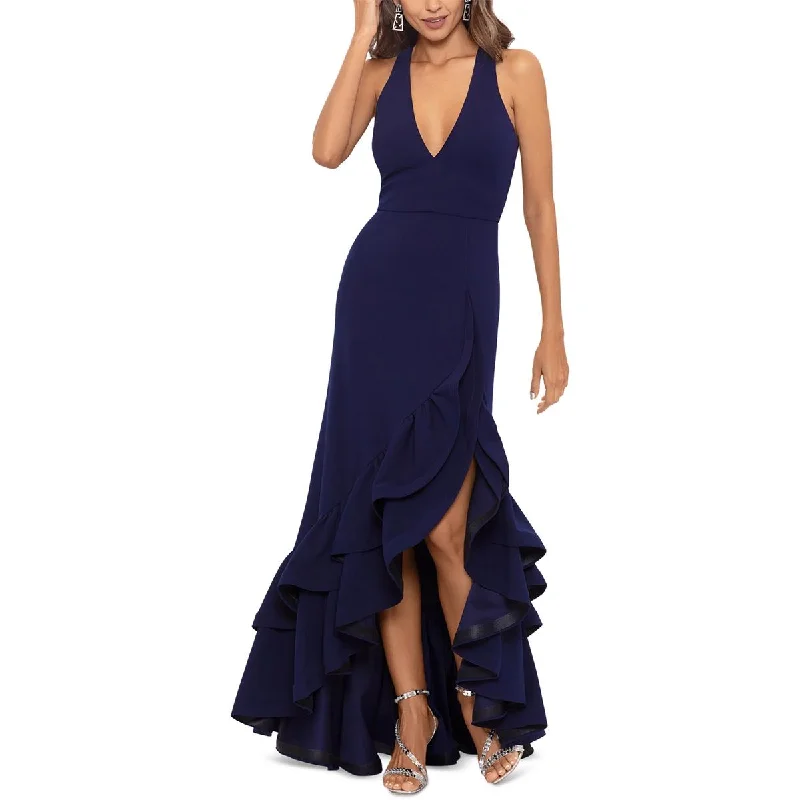 Betsy & Adam Womens Ruffled V-Neck Evening Dress