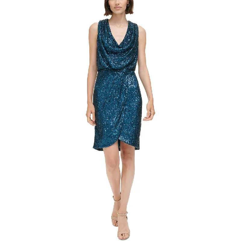 Eliza J Womens Sequiend Cowl Neck Cocktail And Party Dress