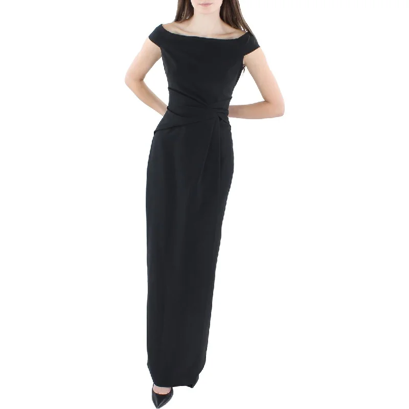 Lauren Ralph Lauren Womens Saran Faux-Wrap Maxi Evening Dress