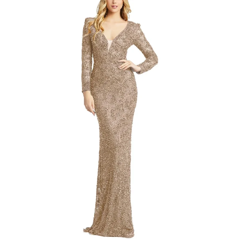 Mac Duggal Womens Embellished Plunge Evening Dress