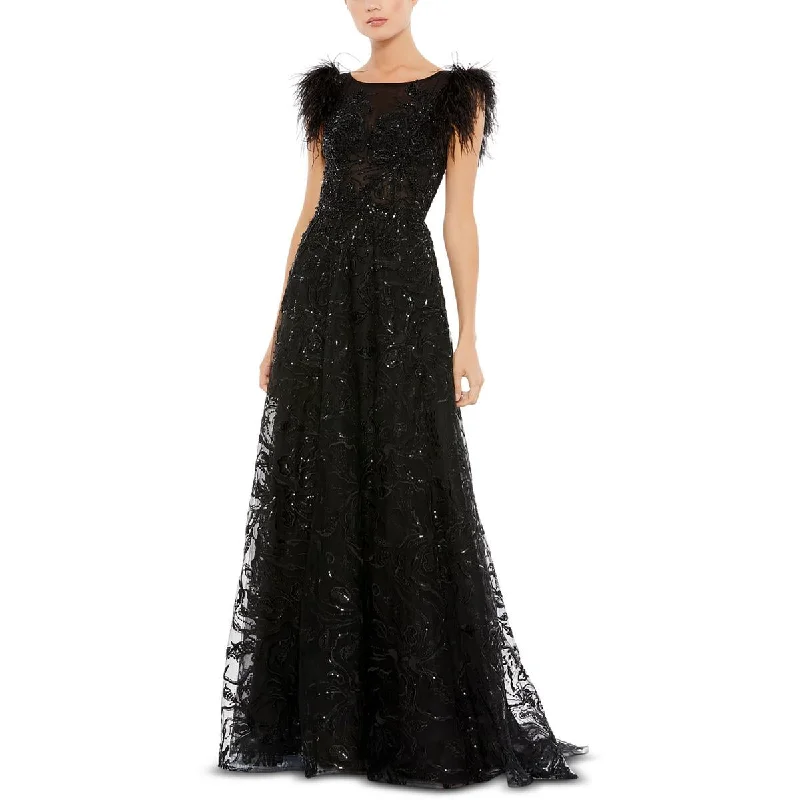 Mac Duggal Womens Feathers Long Evening Dress