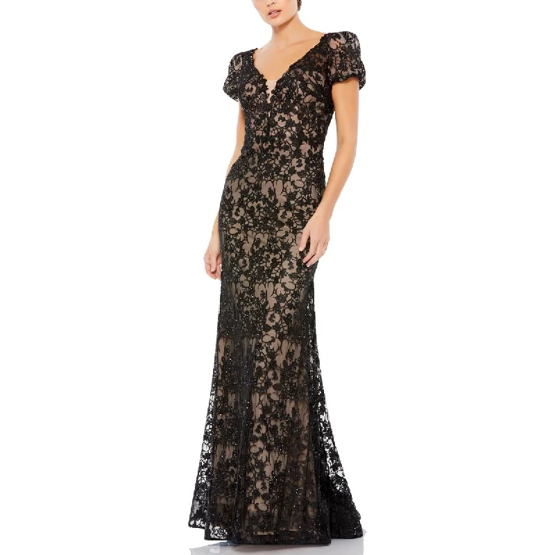 Mac Duggal Womens Lace Trumpet Evening Dress