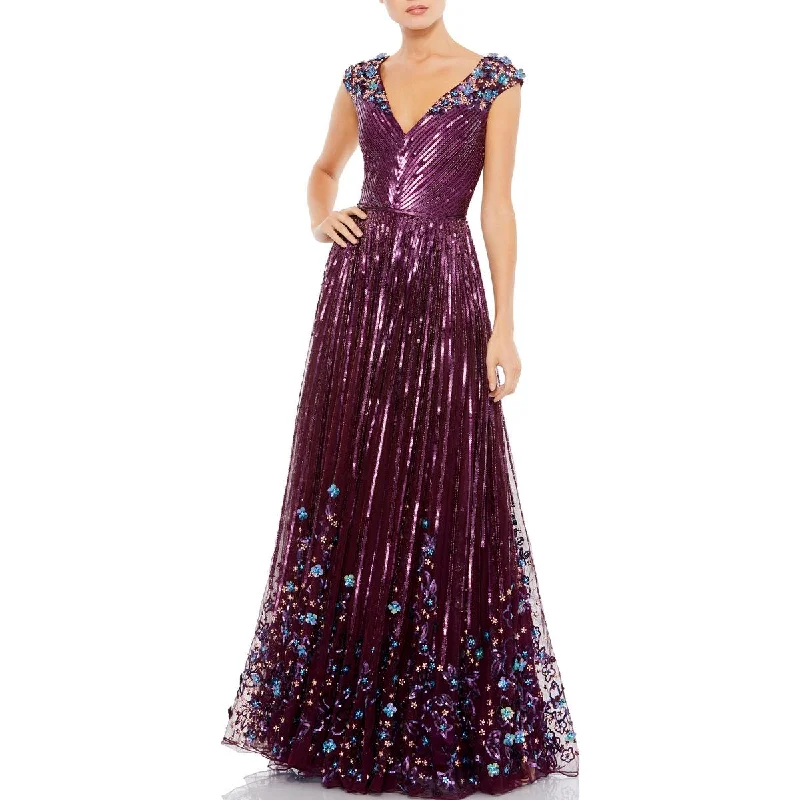 Mac Duggal Womens Sequined Maxi Evening Dress