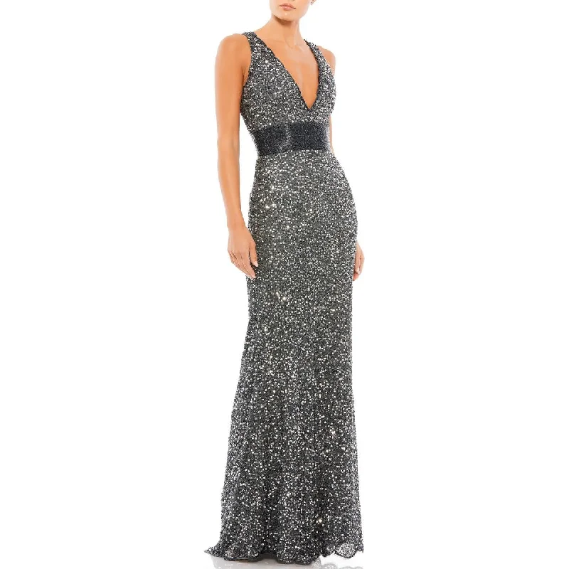 Mac Duggal Womens Sequined Maxi Evening Dress