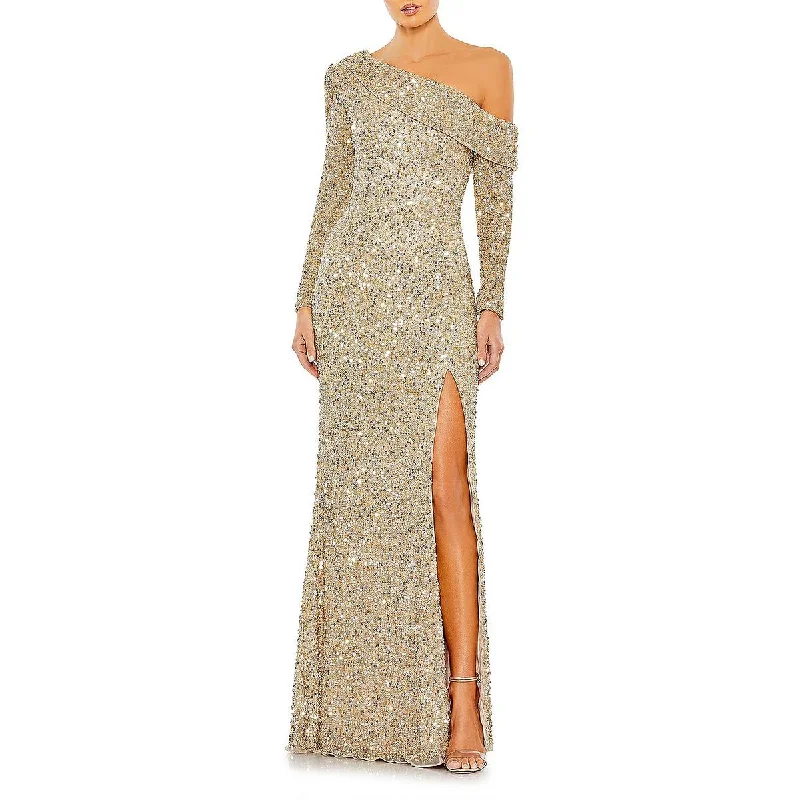 Mac Duggal Womens Sequined Maxi Evening Dress