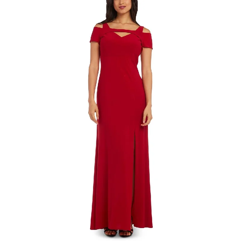 NW Nightway Womens Petites Cold Shoulder Jersey Evening Dress