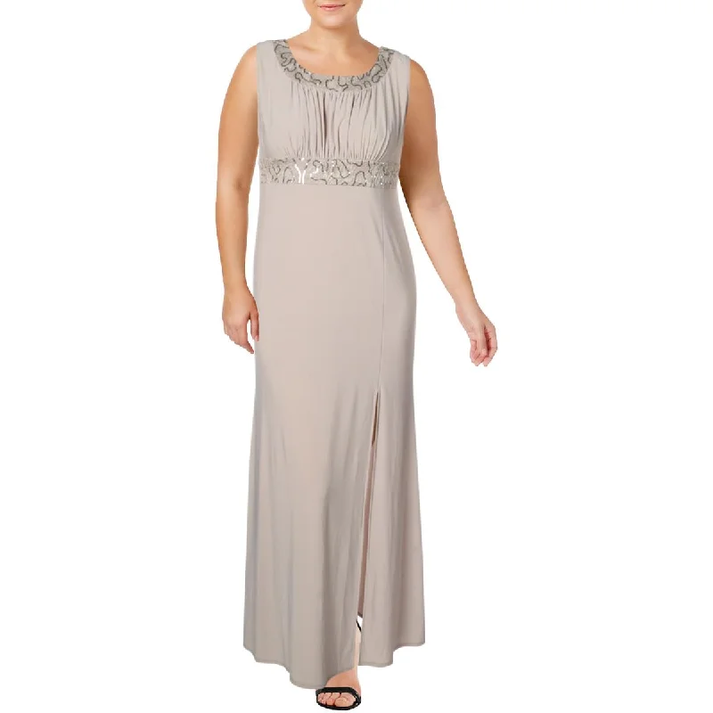 R&M Richards Womens Lace Inset Sleeveless Evening Dress