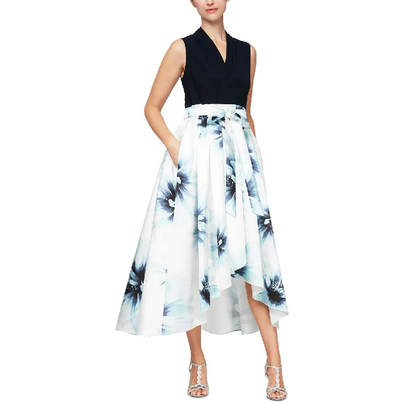 SLNY Womens Floral Print Long Evening Dress