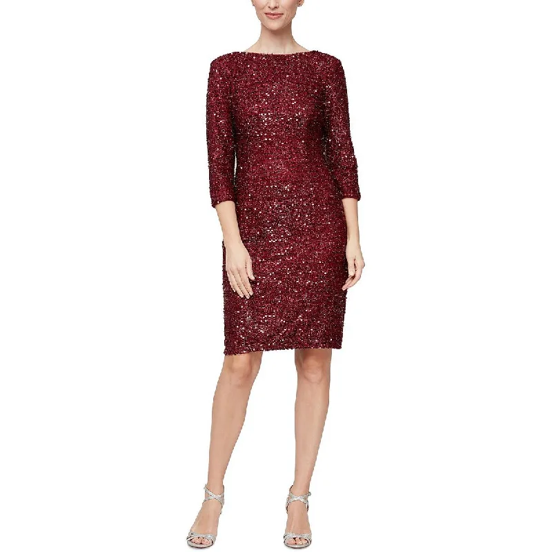 SLNY Womens Metallic Sequined Cocktail and Party Dress