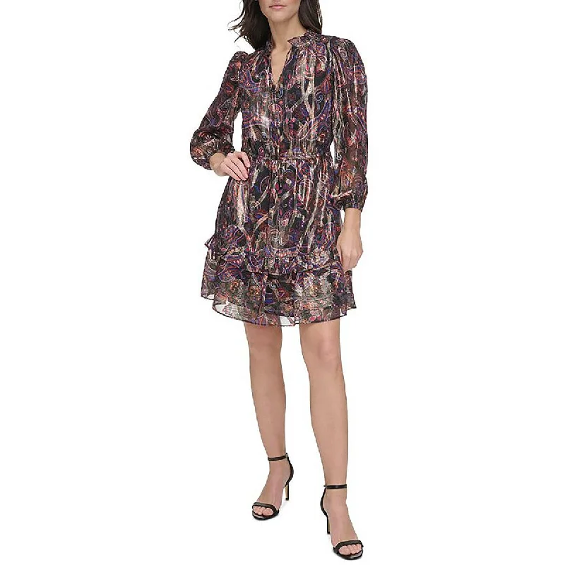 Vince Camuto Womens Metallic Paisley Cocktail And Party Dress