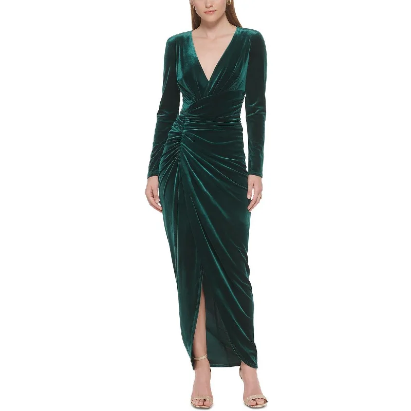 Vince Camuto Womens Petites Velvet Long Sleeves Evening Dress