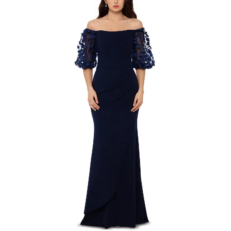 Xscape Womens Petites Off-The-Shoulder Long Evening Dress