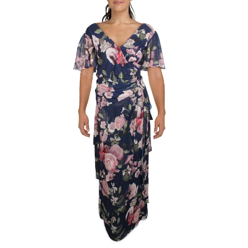 Xscape Womens Plus Floral Ruffled Evening Dress