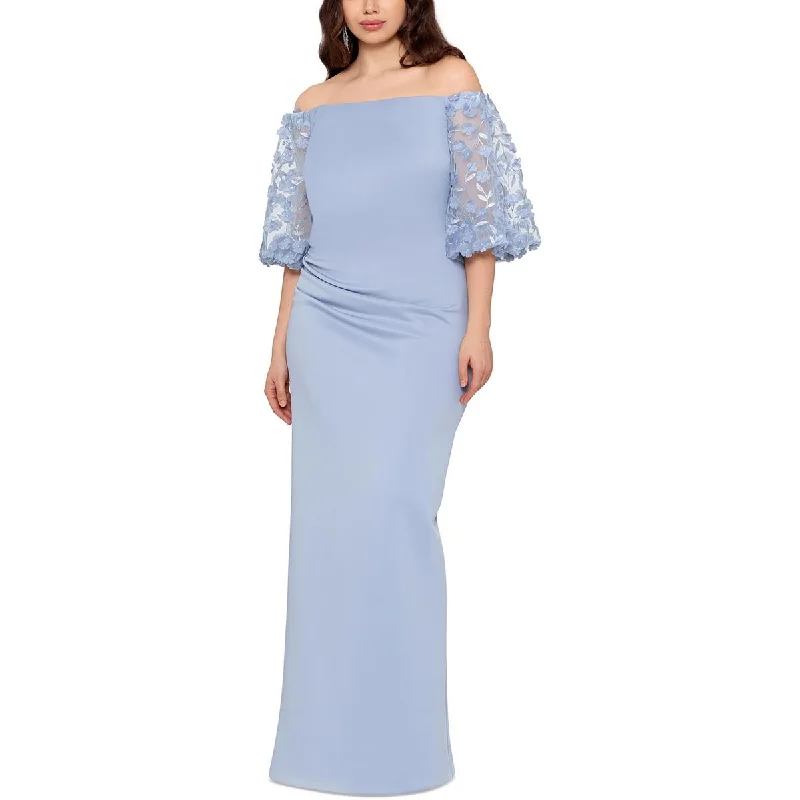 Xscape Womens Plus Knit Off-The-Shoulder Evening Dress