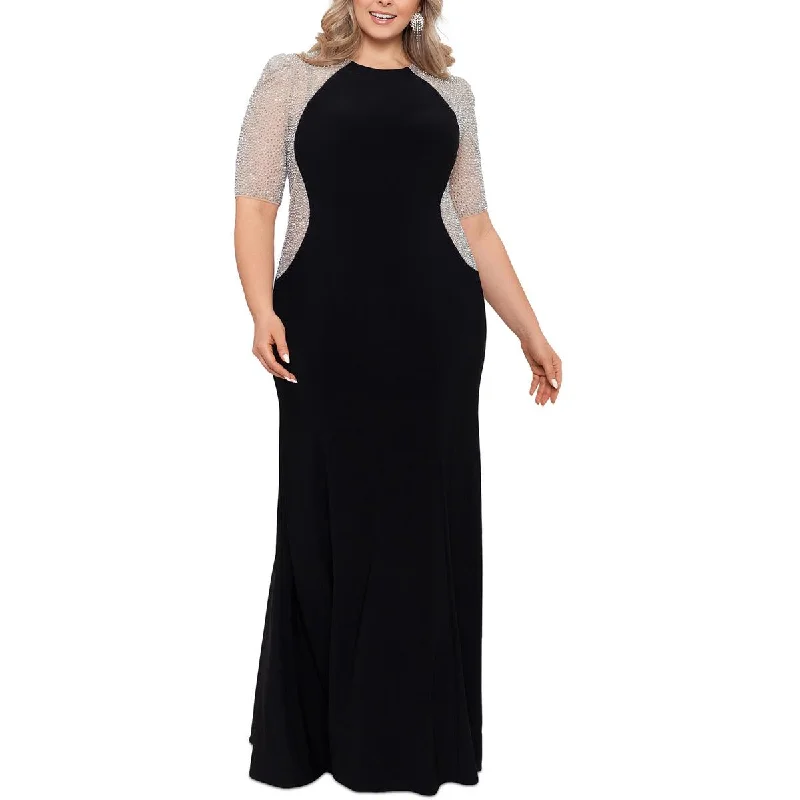 Xscape Womens Plus Rhinestone Embellished Evening Dress