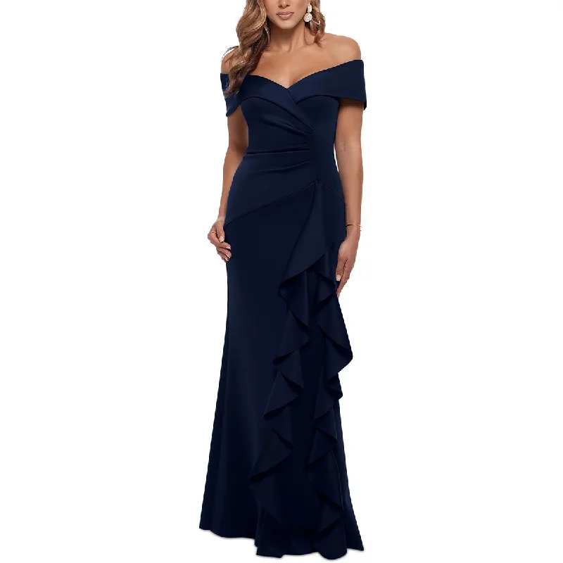 Xscape Womens Ruffled Off-The-Shoulder Evening Dress