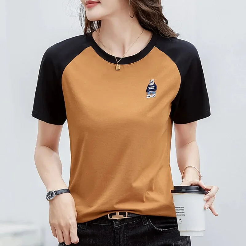 Women Embroidery O-neck Styled Summer T-shirt