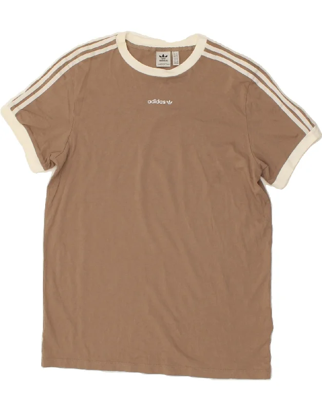 ADIDAS Womens T-Shirt Top UK 14 Large Brown Cotton