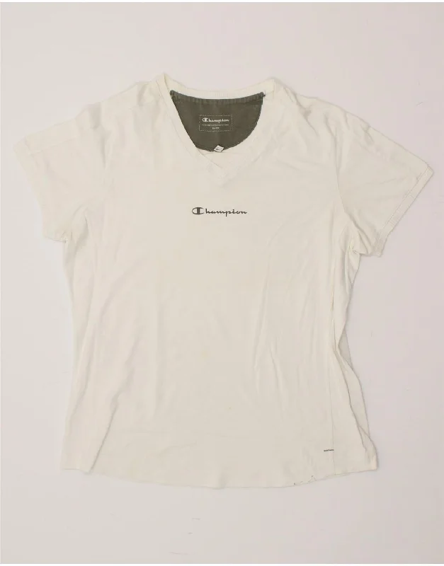 CHAMPION Womens T-Shirt Top UK 14 Medium White Cotton