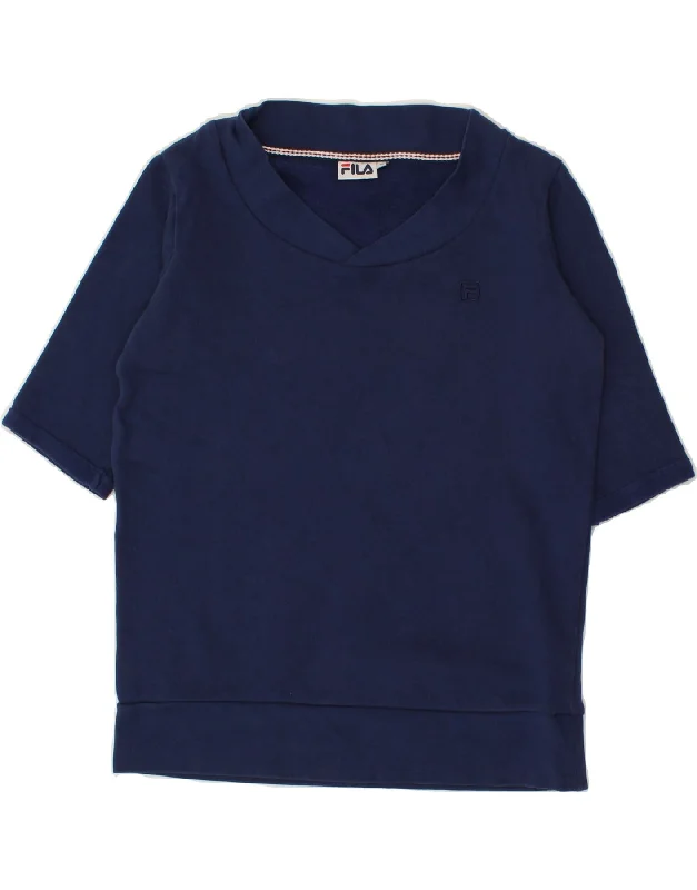 FILA Womens T-Shirt Top UK 14 Medium Navy Blue Cotton