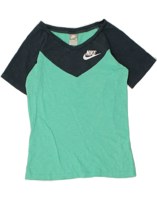 NIKE Womens T-Shirt Top UK 10/12 Medium Green Colourblock