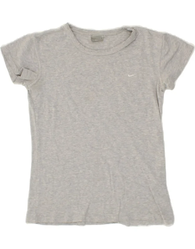 NIKE Womens T-Shirt Top UK 12 Medium Grey Cotton