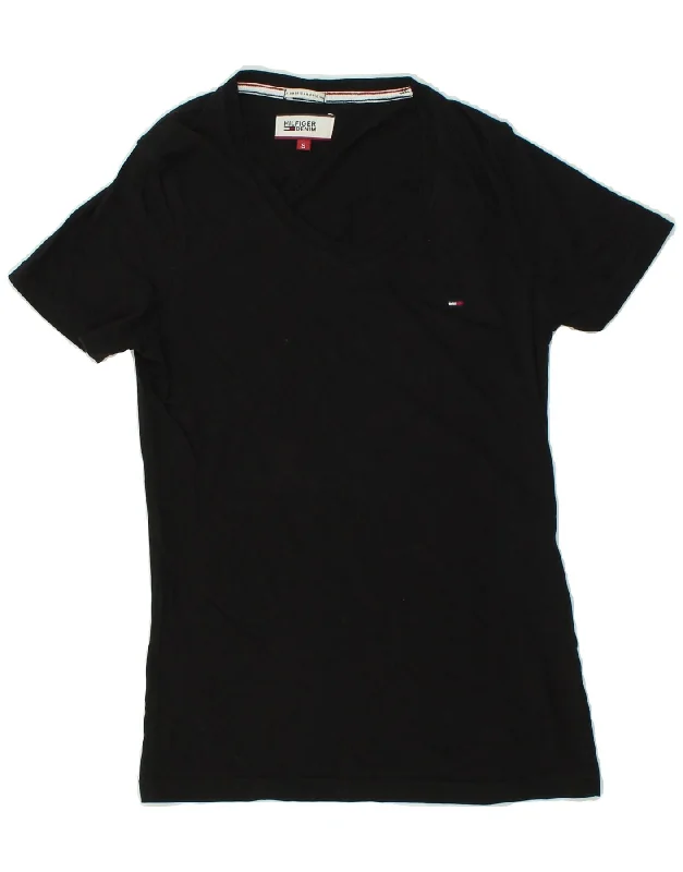 TOMMY HILFIGER Womens T-Shirt Top UK 10 Small Black Cotton