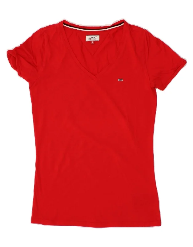 TOMMY HILFIGER Womens T-Shirt Top UK 10 Small Red Cotton