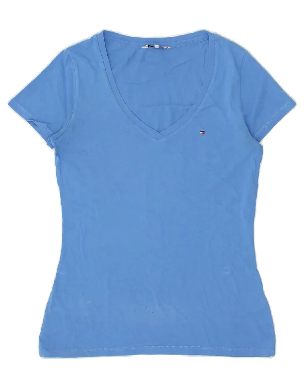 TOMMY HILFIGER Womens T-Shirt Top UK 12 Medium Blue Cotton