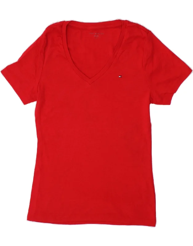 TOMMY HILFIGER Womens T-Shirt Top UK 14 Large Red Cotton