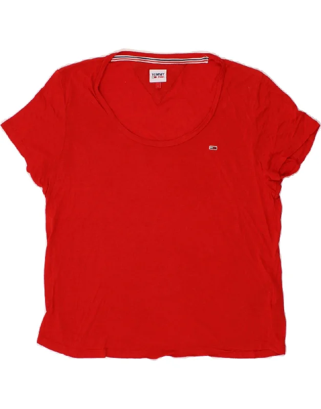 TOMMY HILFIGER Womens T-Shirt Top UK 16 Large Red Viscose