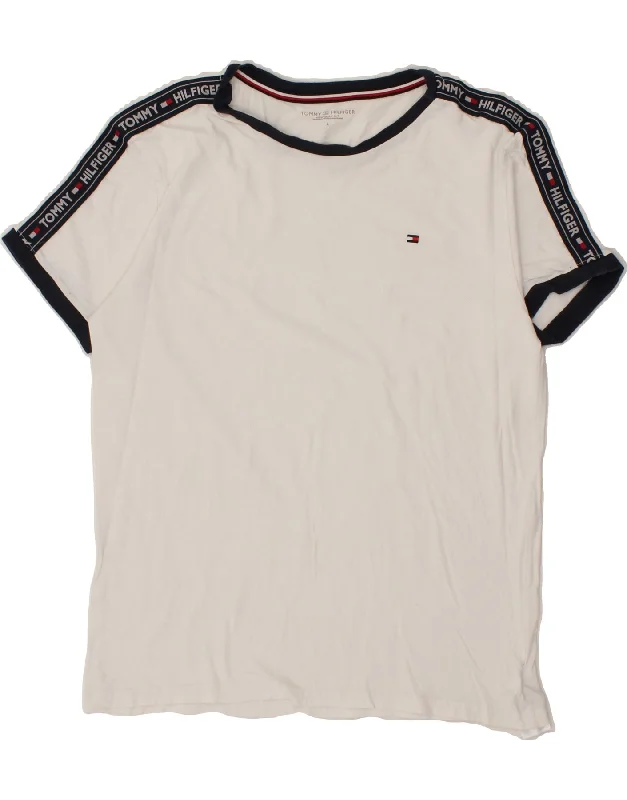 TOMMY HILFIGER Womens T-Shirt Top UK 16 Large White Colourblock Cotton