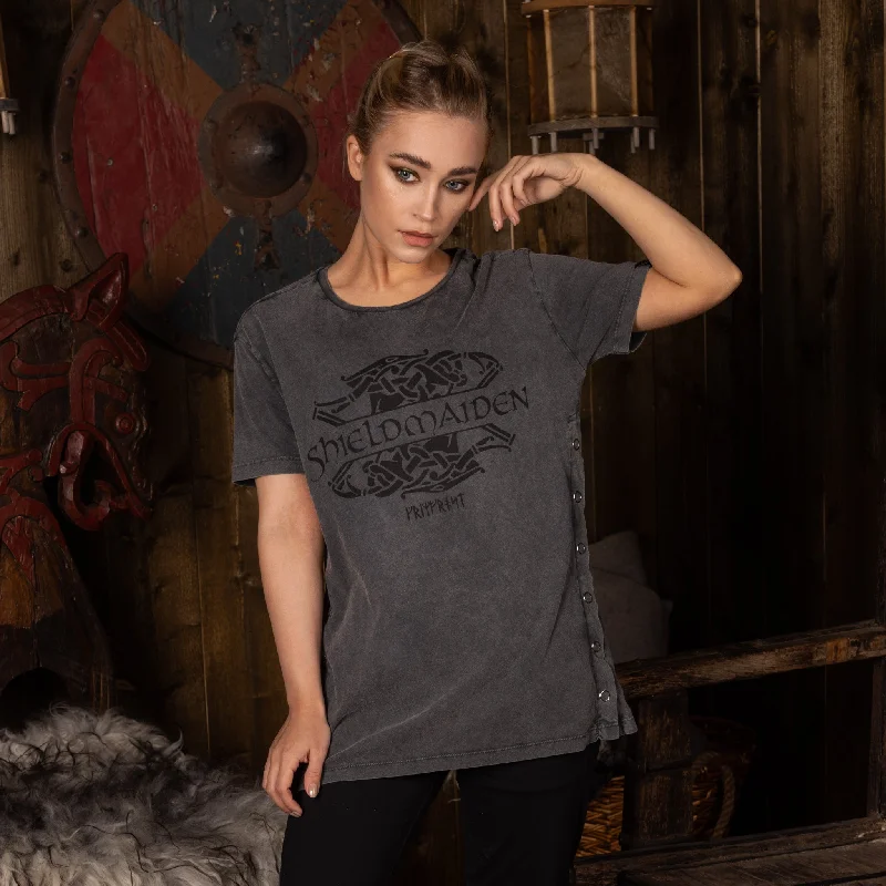 Women's Side Snap Tee, Shieldmaiden, Washed Grey