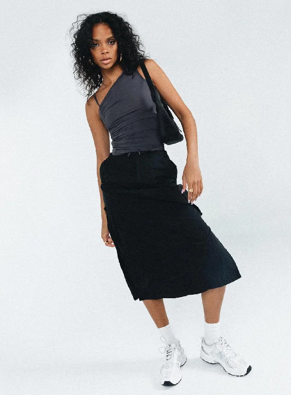 Diviney Parachute Midi Skirt Black