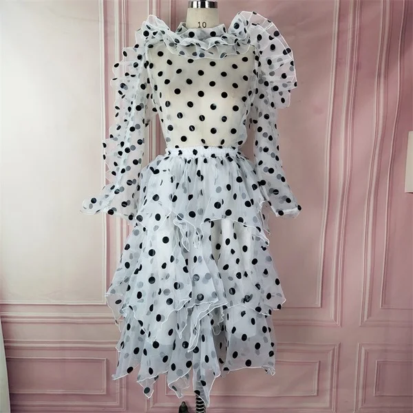 Polka Dot See Through Skirt Tops 2 Piece Set Girls