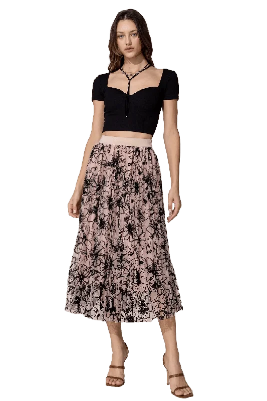 Miss Me Women's Mesh Pleated Floral Skirt