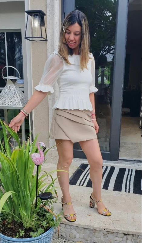 TAUPE PLEATED MINI SKIRT