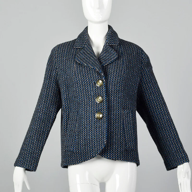 1950s Blue and Gray Tweed Jacket