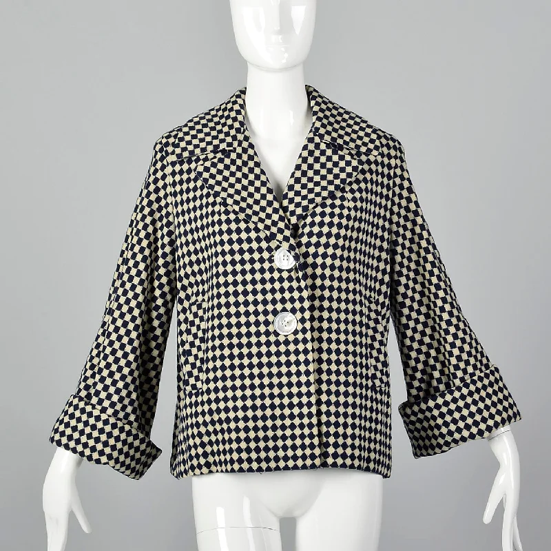 1950s Navy Blue and White Check Jacket