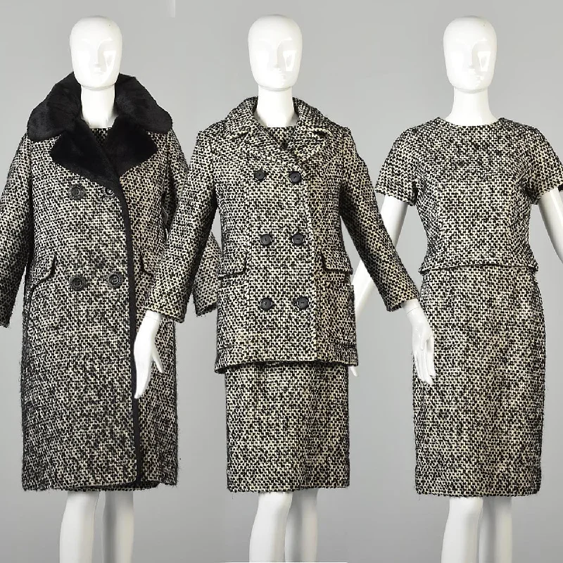 1960s Four Piece Tweed Set with Top, Skirt, Jacket, and Coat