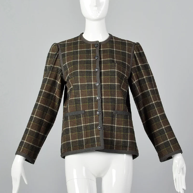 1970s Yves Saint Laurent, Rives Gauche Green Wool Plaid Jacket