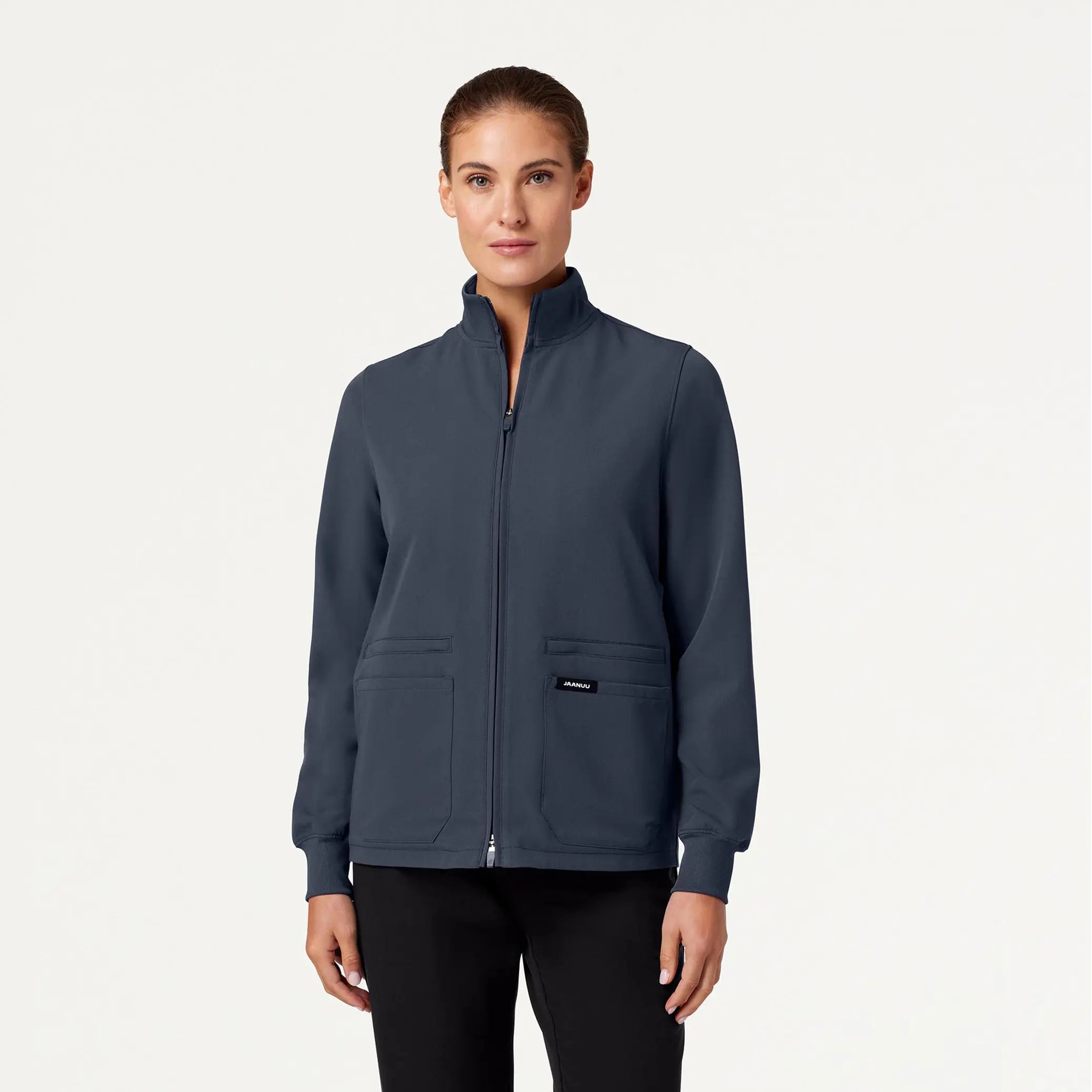 Jaanuu Women's Ceri Essential 6-Pocket Scrub Jacket - Carbon Gray