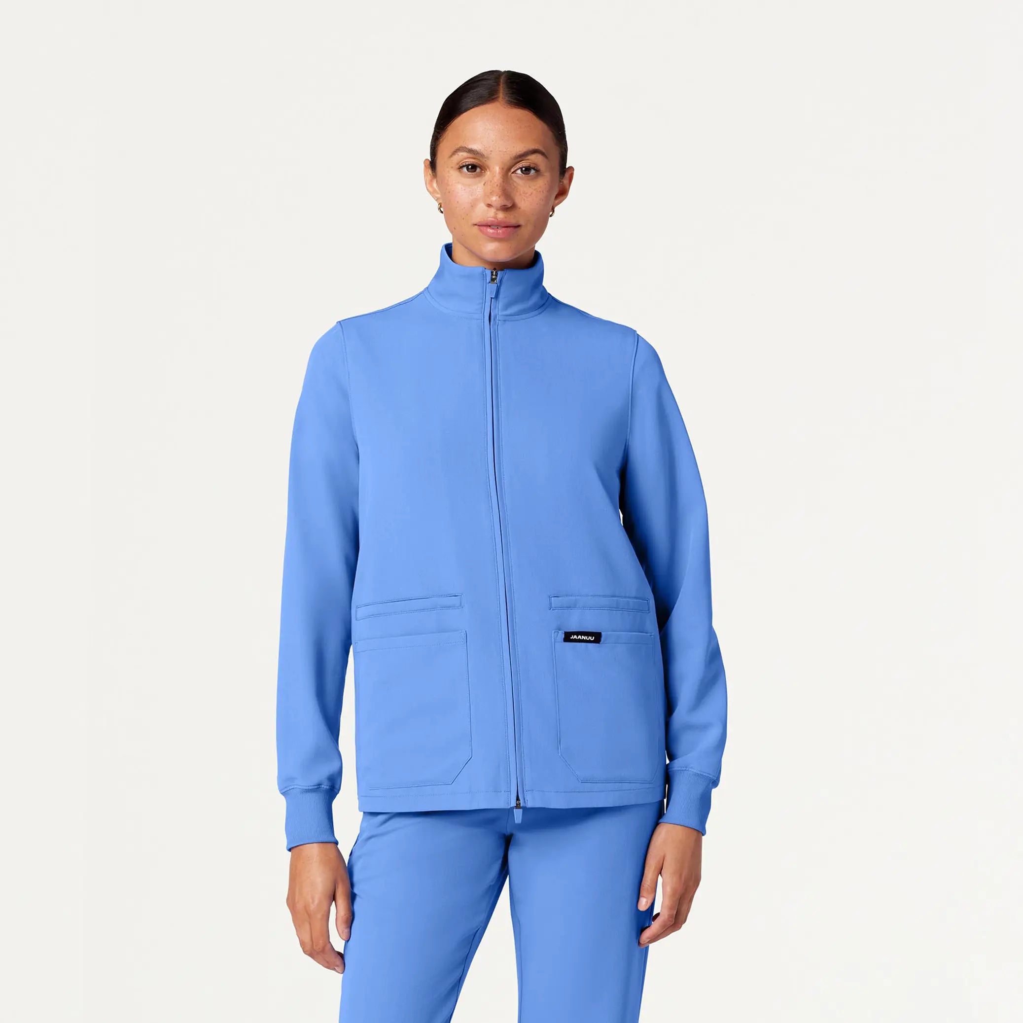 Jaanuu Women's Ceri Essential 6-Pocket Scrub Jacket - Ceil Blue