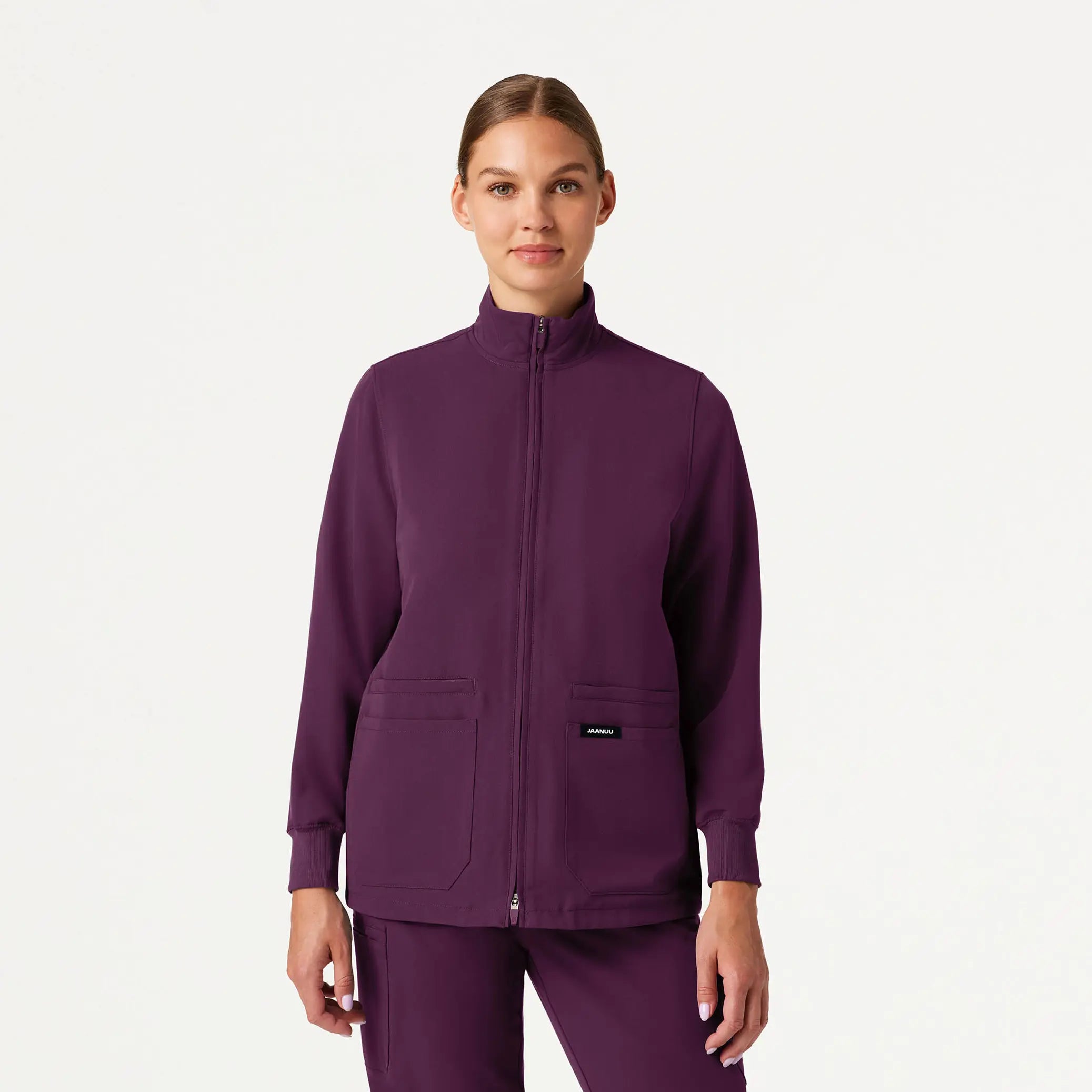 Jaanuu Women's Ceri Essential 6-Pocket Scrub Jacket - Dark Amethyst