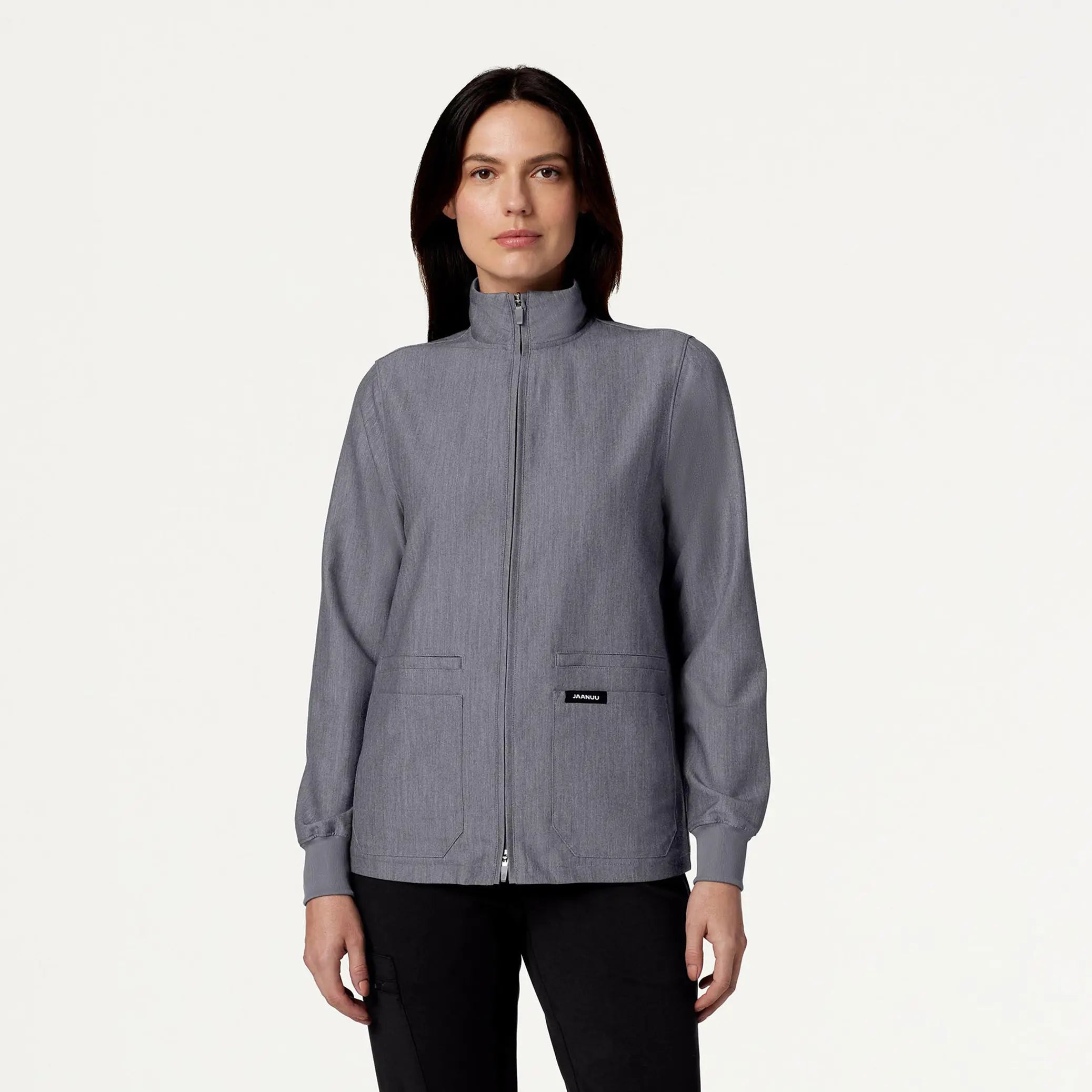 Jaanuu Women's Ceri Essential 6-Pocket Scrub Jacket - Heather Gray