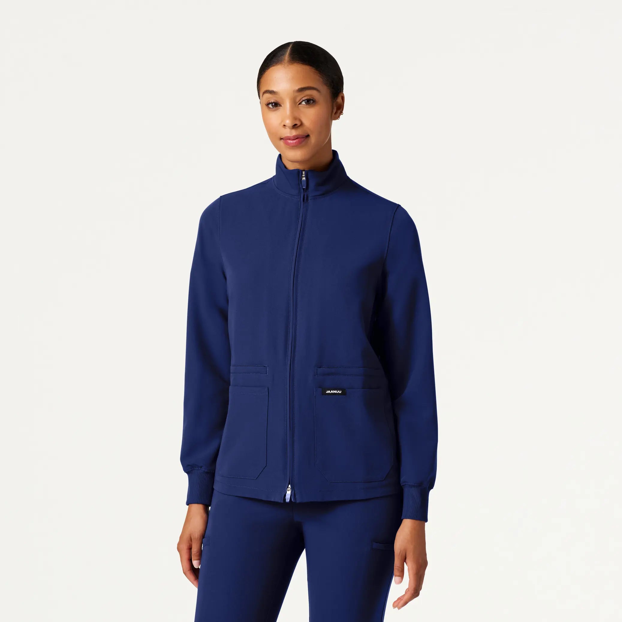 Jaanuu Women's Ceri Essential 6-Pocket Scrub Jacket - Navy Blue