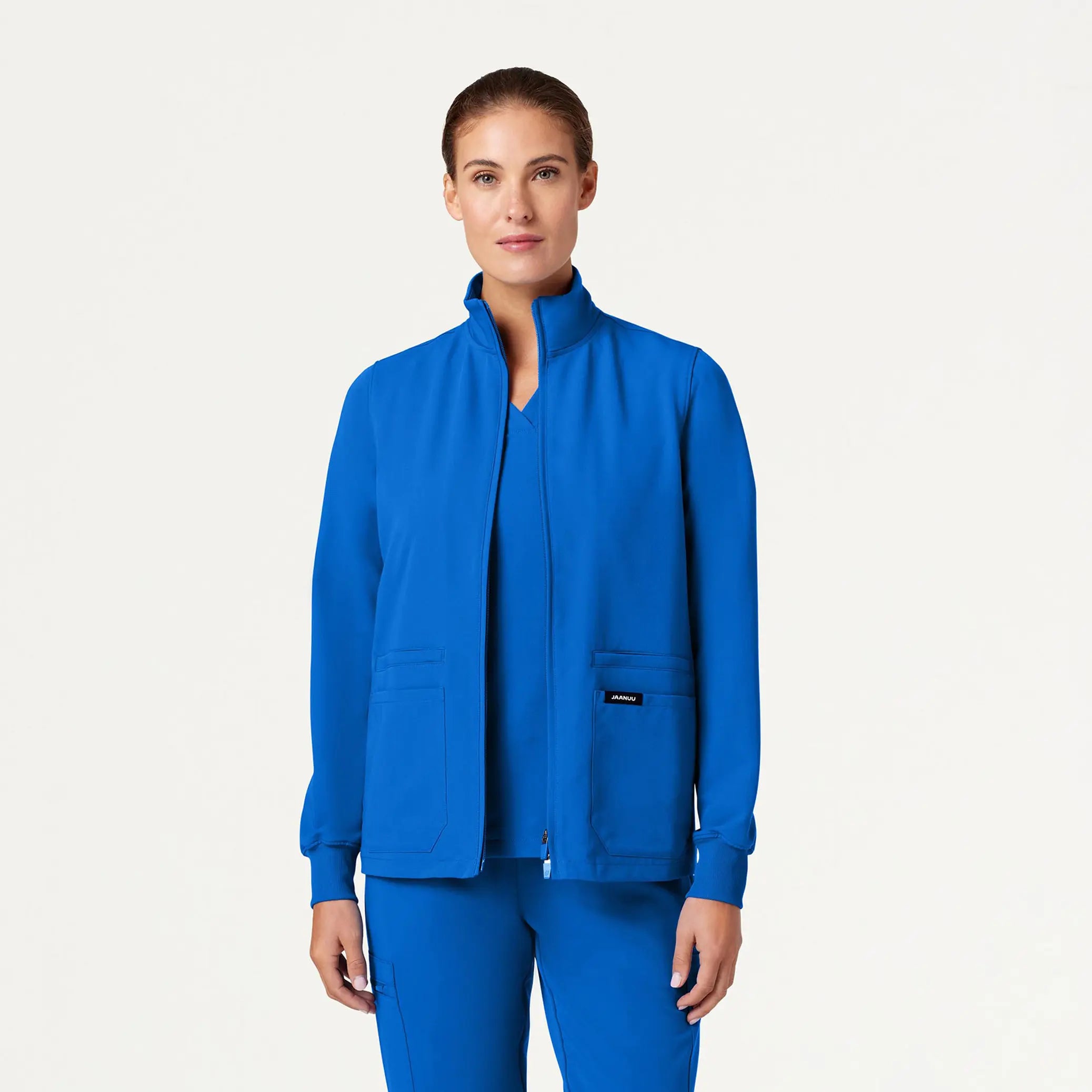 Jaanuu Women's Ceri Essential 6-Pocket Scrub Jacket - Royal Blue