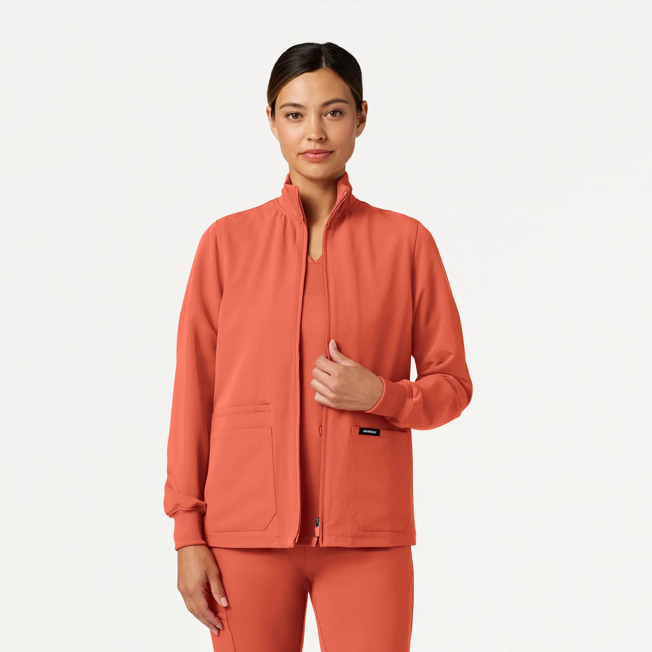 Jaanuu Women's Ceri Essential 6-Pocket Scrub Jacket - Terra