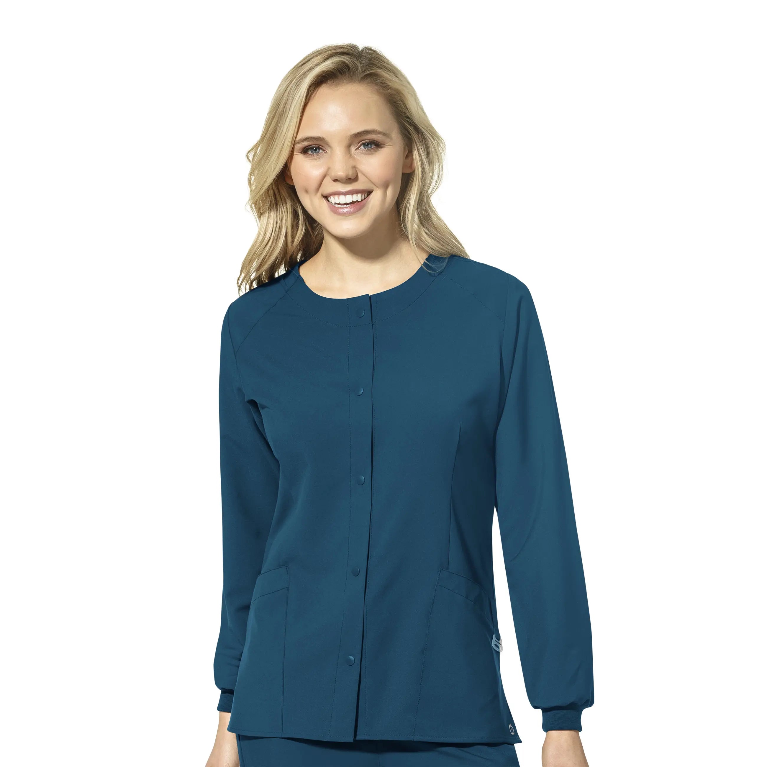 Wink Women's Crew Neck Warm Up Jacket - Caribbean Blue