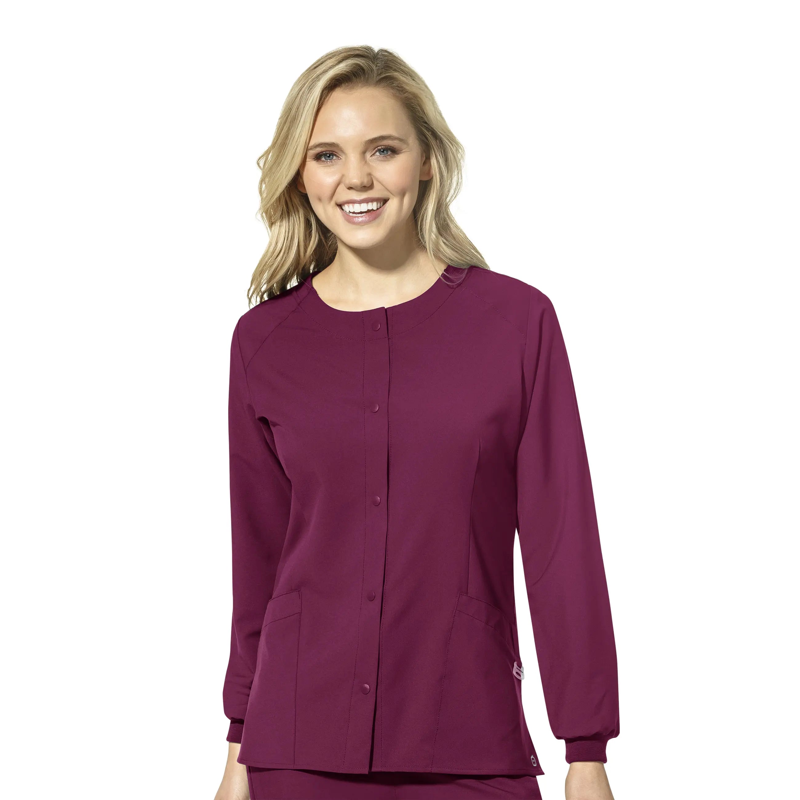 Wink Women's Crew Neck Warm Up Jacket - Wine